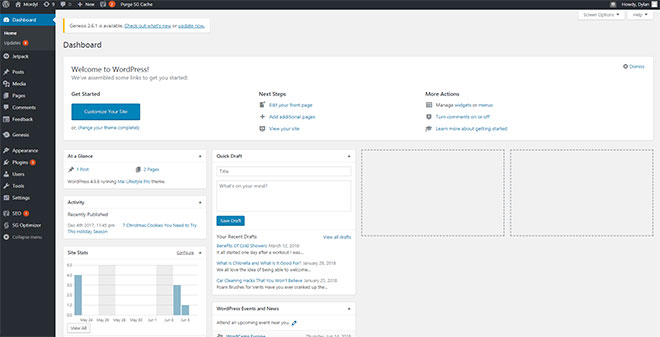 WordPress dashboard