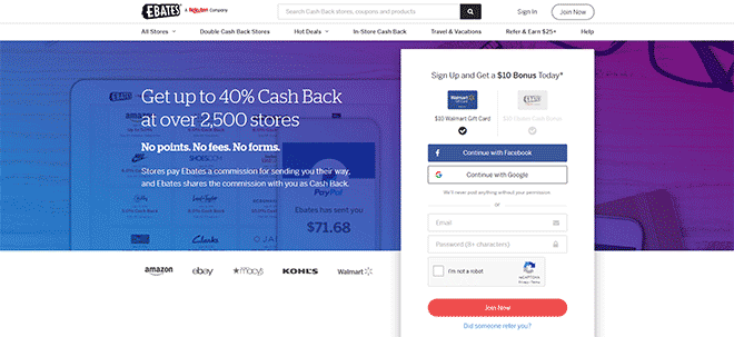Ebates homepage