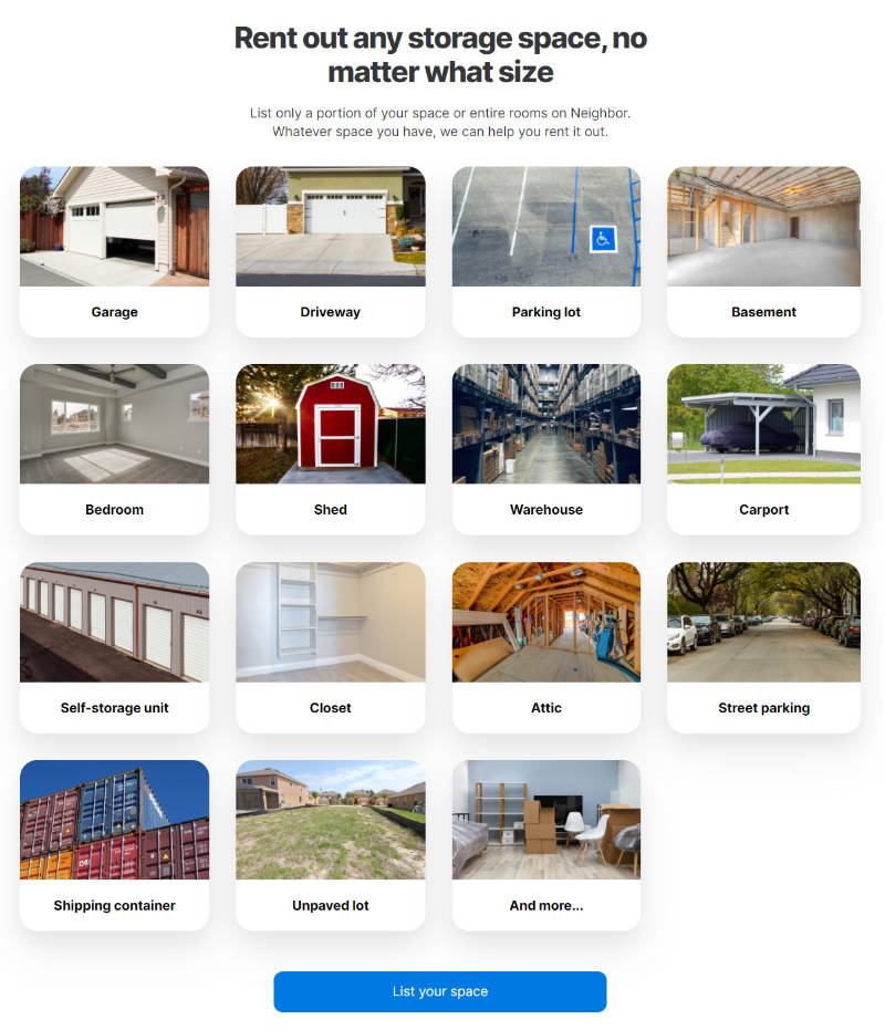 Neighbor Storage space categories (examples)