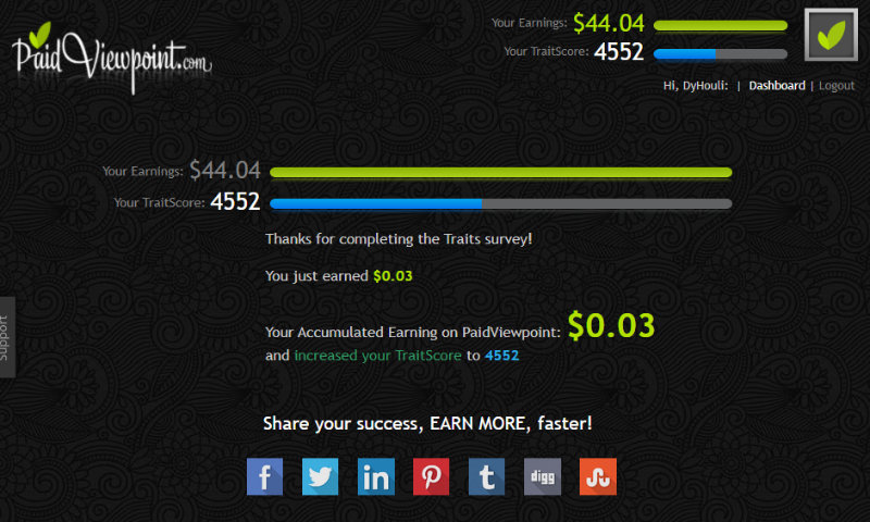 Completed Traits survey on PaidViewpoint