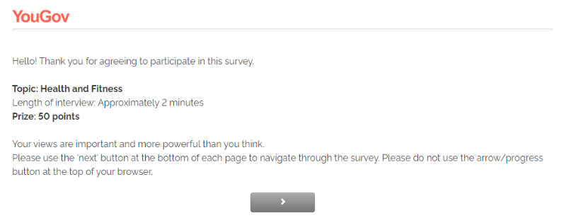 Example of the beginning of a YouGov survey