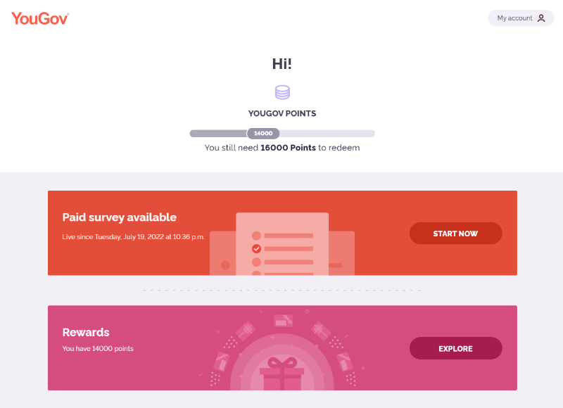 YouGov panelist dashboard