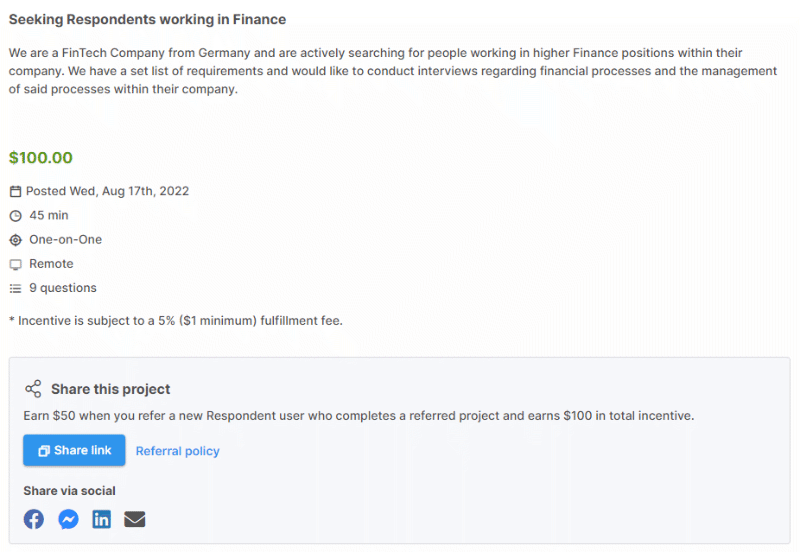 Example of an individual paid research project on respondent