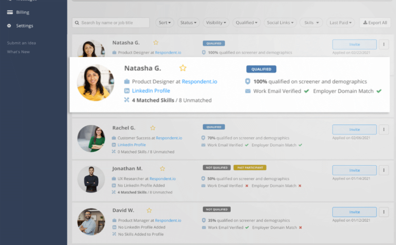 Previewing qualified participants as a Respondent researcher