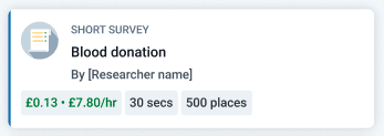 Example of a short survey on Prolific for participants