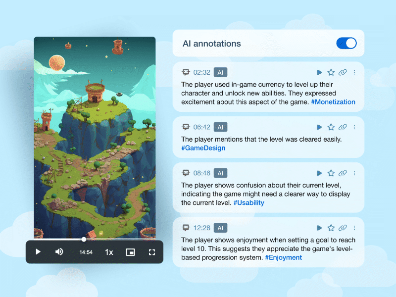 AI insights from a completed PlaytestCloud playtest recording