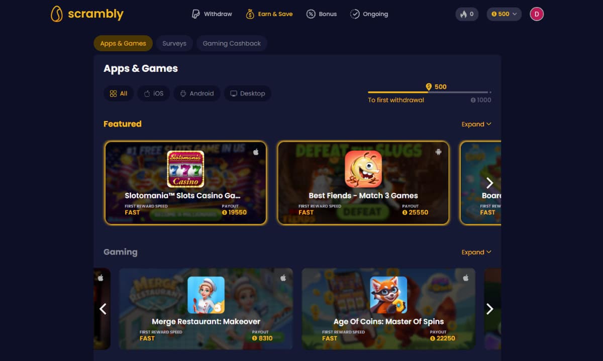 Preview of some paid gaming offers on Scrambly