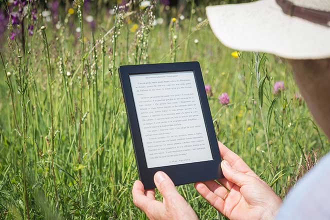 Person reading an e-book