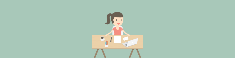 Cartoon woman working from home with laptop