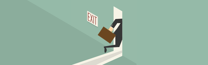 Guy quitting job leaving out of exit door