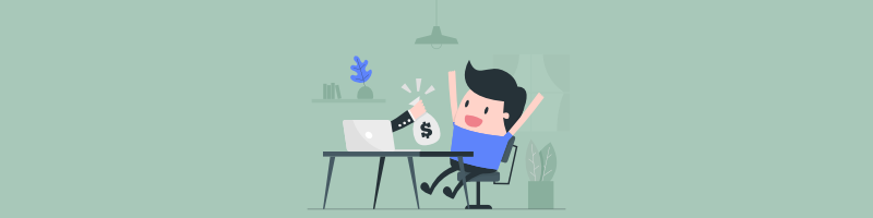 Cartoon freelancer earning money from his laptop