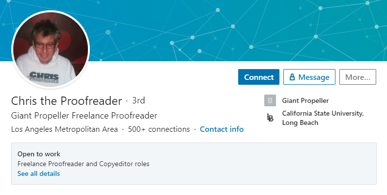 An example of a good Proofreader profile on LinkedIn