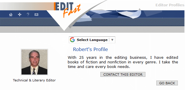 Example proofreader/editor web page on editfast