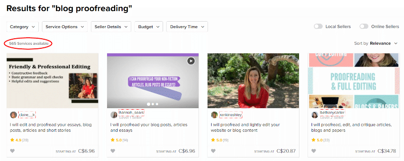 Fiverr blog proofreading jobs search results