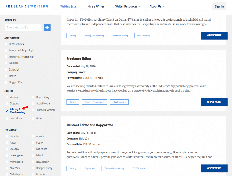 FreelanceWriting job search results