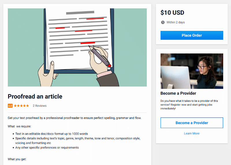 Proofreading job through Freelancer