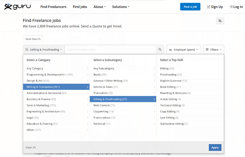 Guru editing and proofreading jobs categories