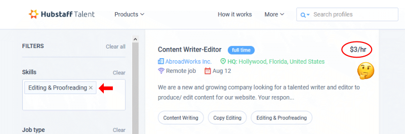 $3/hour Hubstaff Talent content editor job posting