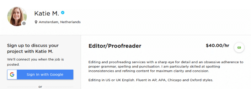 Editor/Proofreader profile on Upwork