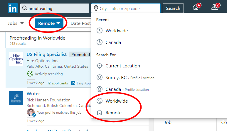 How to sort for remote jobs on LinkedIn