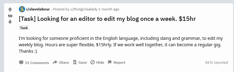 $15/hour blog editing job found on Slave Labour subreddit