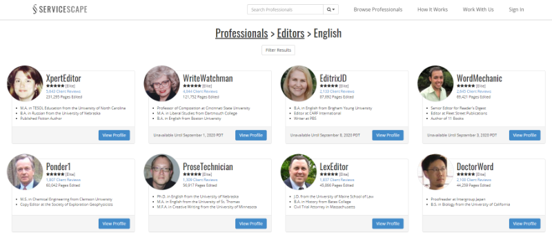 ServiceScape directory of English editors