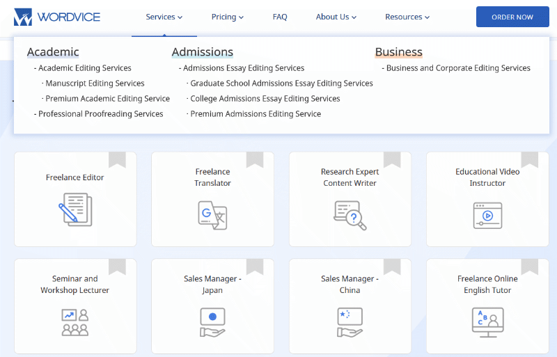Wordvice open positions and proofreading services preview