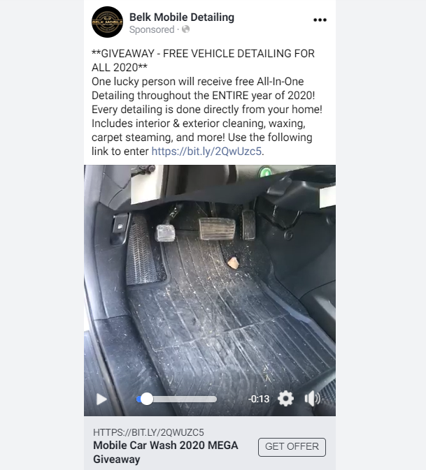 Belk Mobile giveaway ad for free vehicle detailing