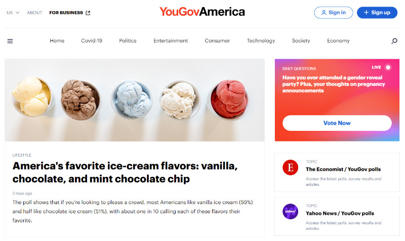 YouGov Today website homepage