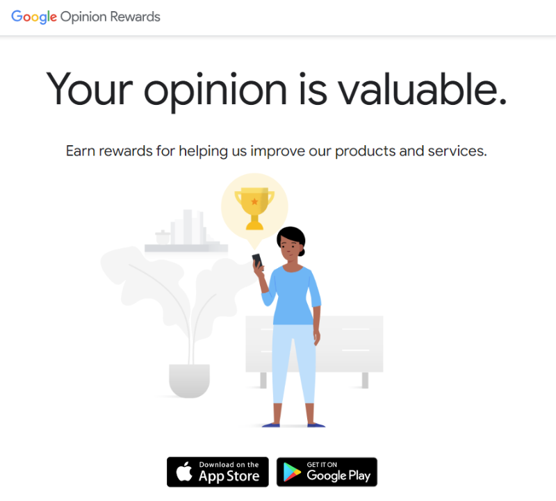 Google Opinion Rewards website homepage