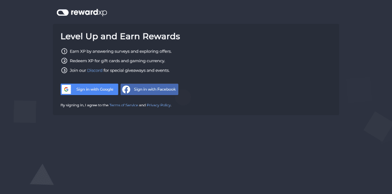 Reward XP website homepage