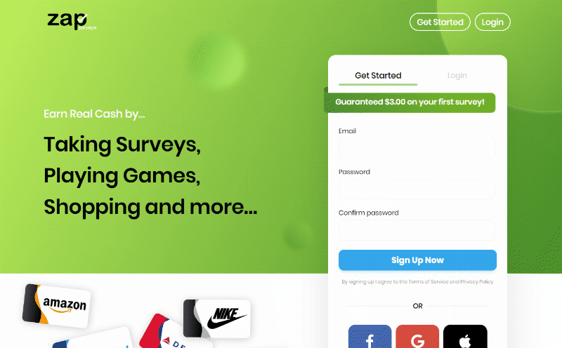 Zap Surveys website homepage
