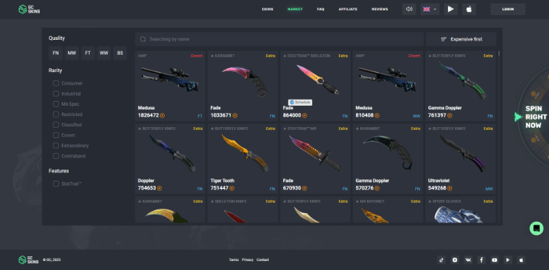 GC Skins website homepage