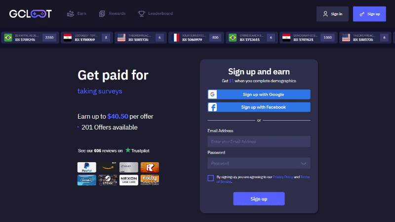 GCLoot website homepage