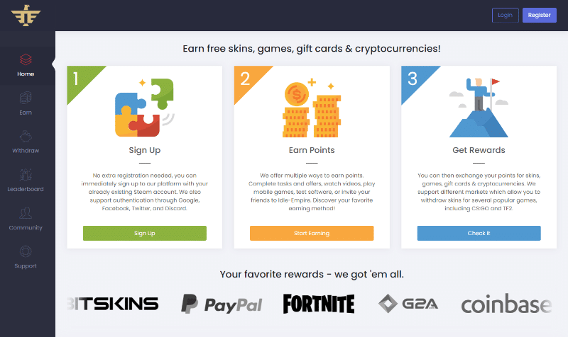 Idle-Empire website homepage