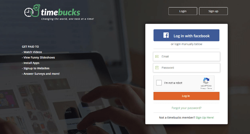 TimeBucks website homepage