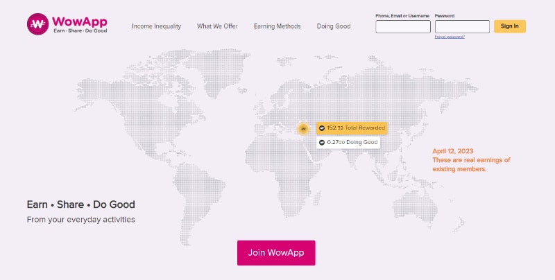 WowApp website homepage