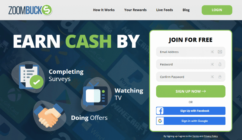 ZoomBucks website homepage