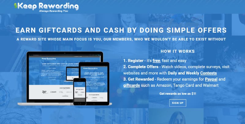 Keep Rewarding website homepage