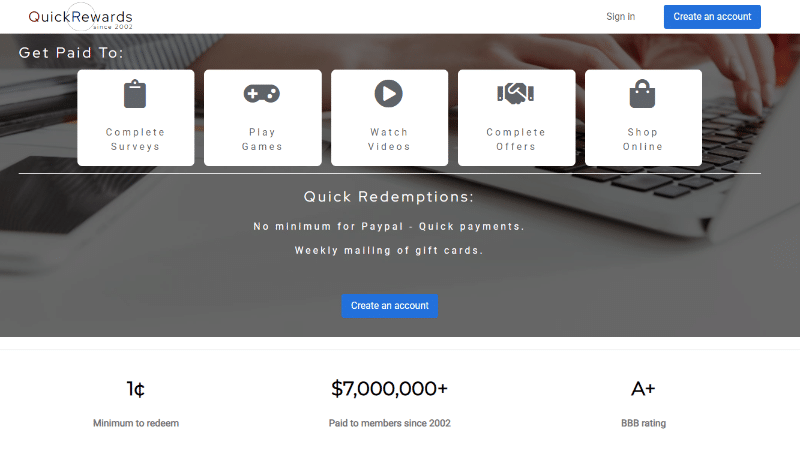 QuickRewards website homepage