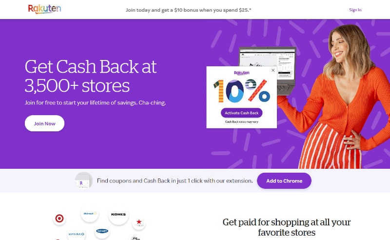 Rakuten Rewards website homepage