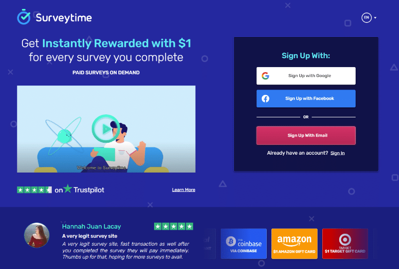Surveytime website homepage