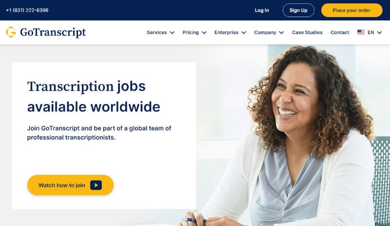 GoTranscript website homepage