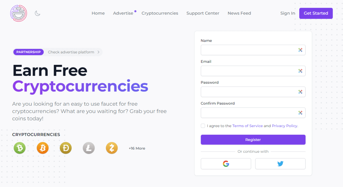 Faucet Crypto website homepage