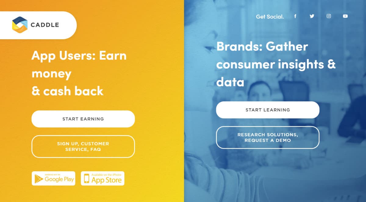 Caddle website homepage
