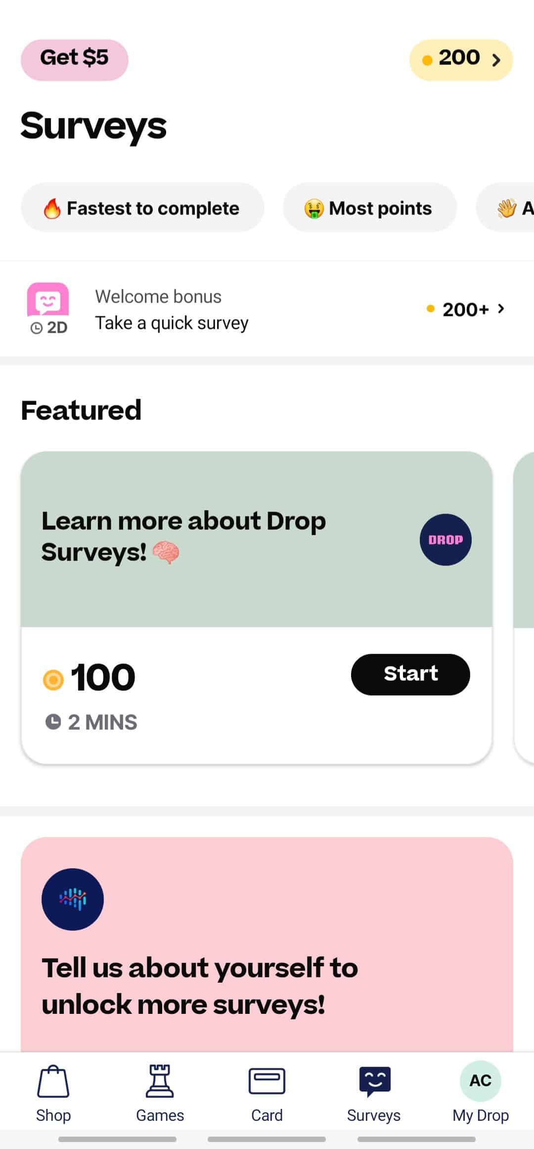 Surveys on the Drop app