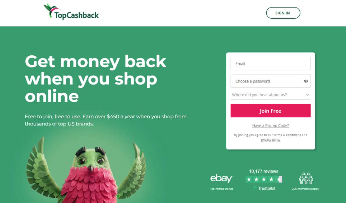 TopCashBack website homepage