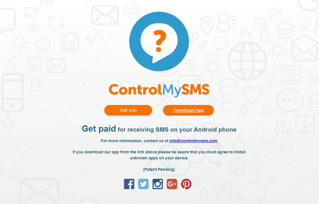 ControlMySMS website homepage
