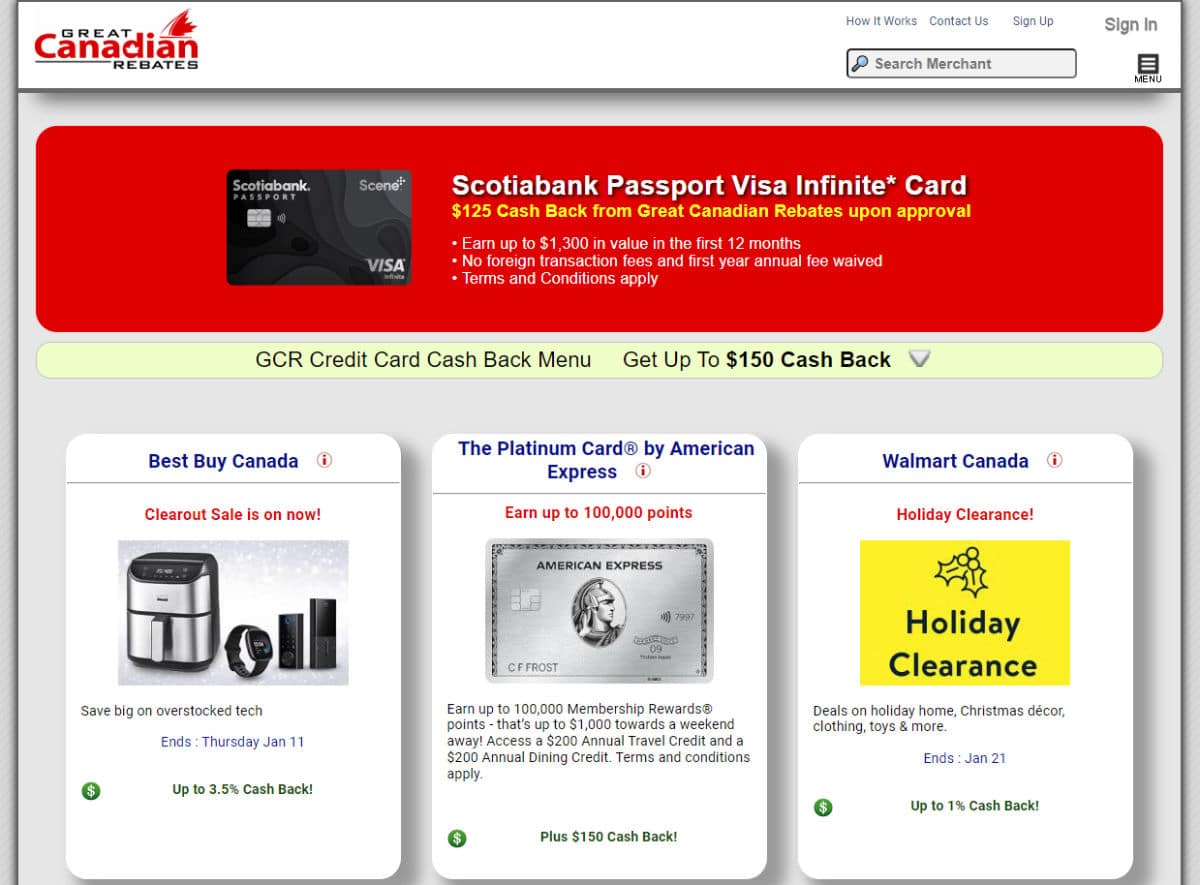 Great Canadian Rebates website homepage