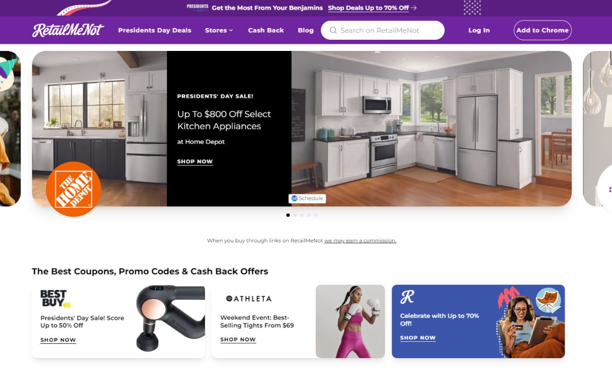 RetailMeNot website homepage